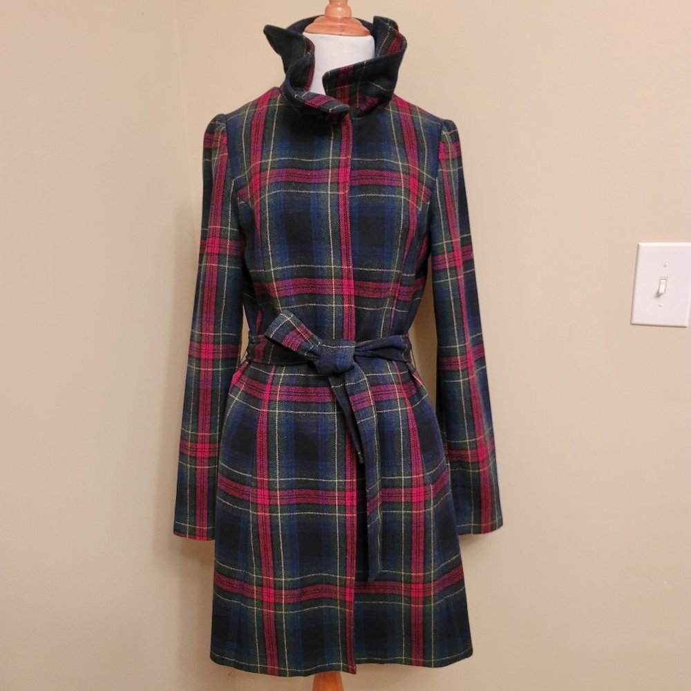 Cute plaid wool blend coat size S